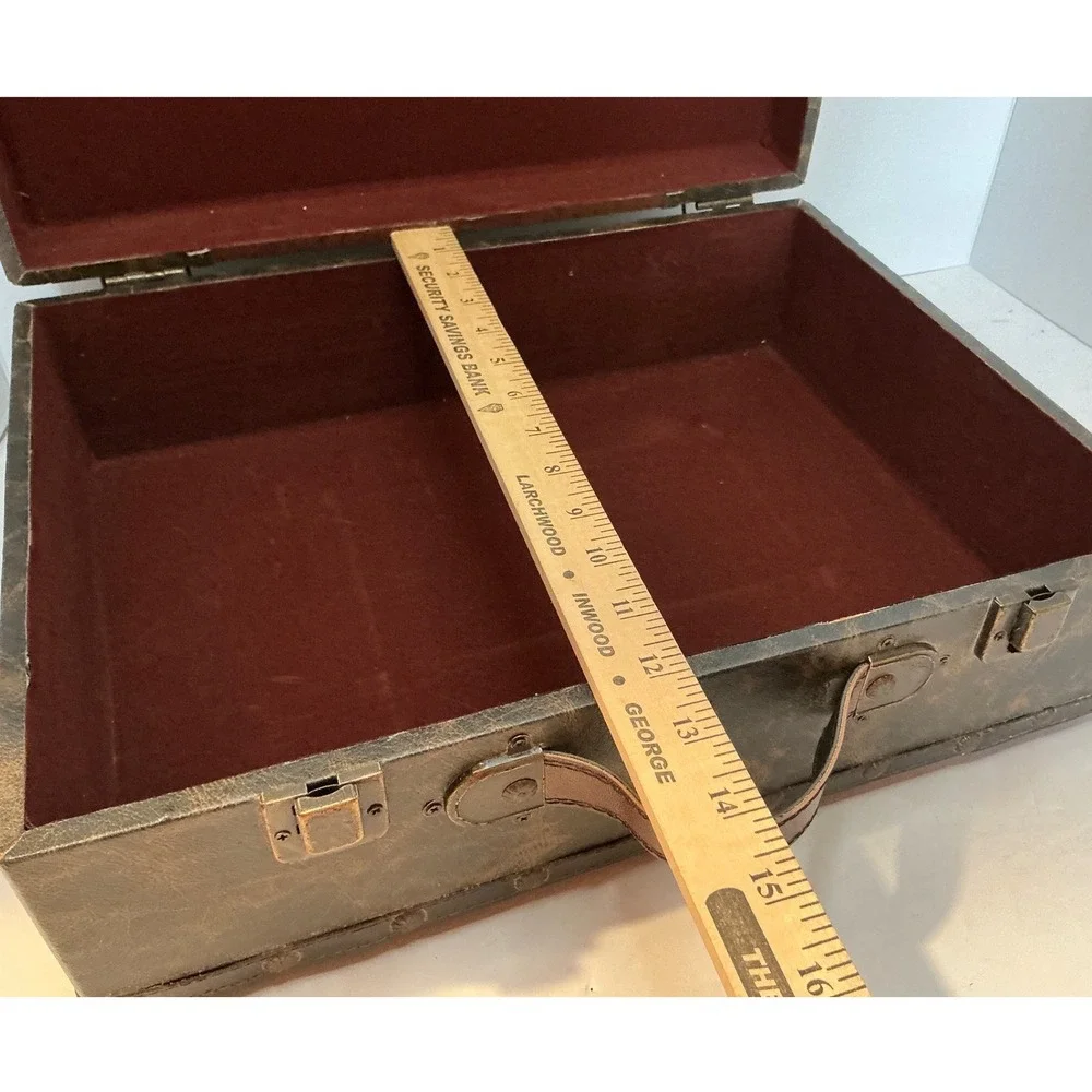 Vintage Style Cafe Storage Trunk Brown Faux Leather Patchwork Box Large